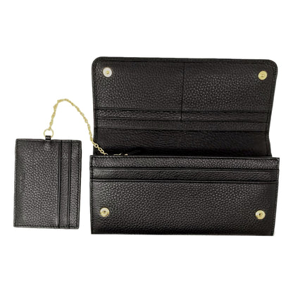 Vitello Grain Black Leather ID Holder Continental Long Wallet