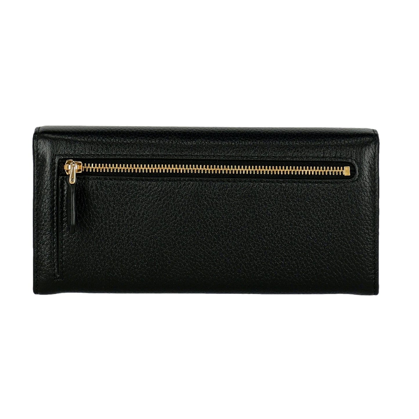 Vitello Grain Black Leather ID Holder Continental Long Wallet