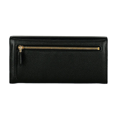 Vitello Grain Black Leather ID Holder Continental Long Wallet