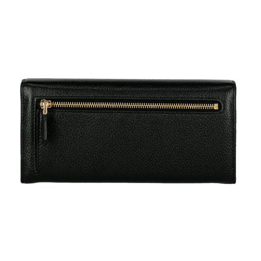 Vitello Grain Black Leather ID Holder Continental Long Wallet