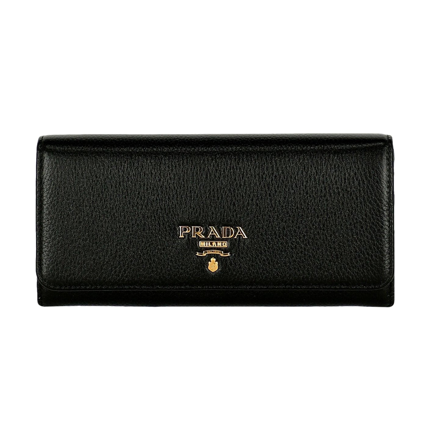 Vitello Grain Black Leather ID Holder Continental Long Wallet