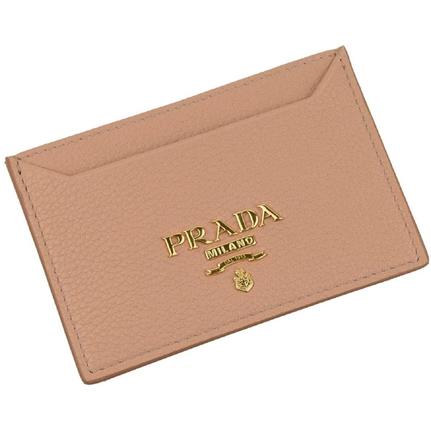 Vitello Grain Leather Card Holder Cipria Beige Gold Logo