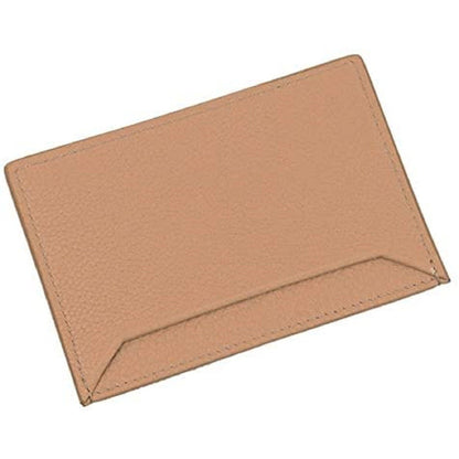 Vitello Grain Leather Card Holder Cipria Beige Gold Logo