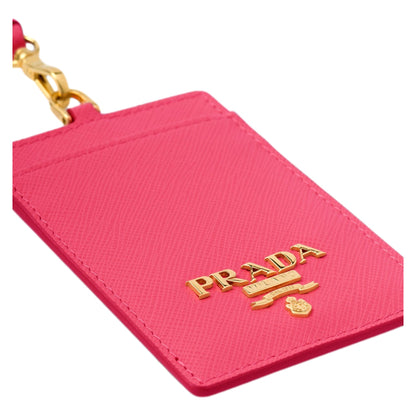 Vitello Move Fuchsia Leather Logo Plaque Lanyard Cardholder Wallet