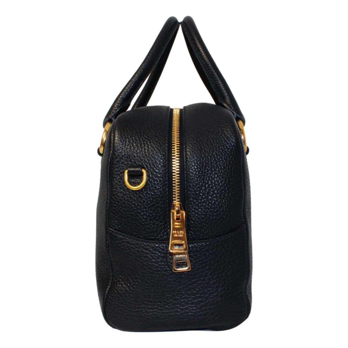 Vitello Phenix Black Leather Web Stripe Crossbody Satchel Bag