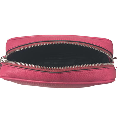 Vitello Phenix Pink Leather Silver Logo Small Camera Crossbody Bag