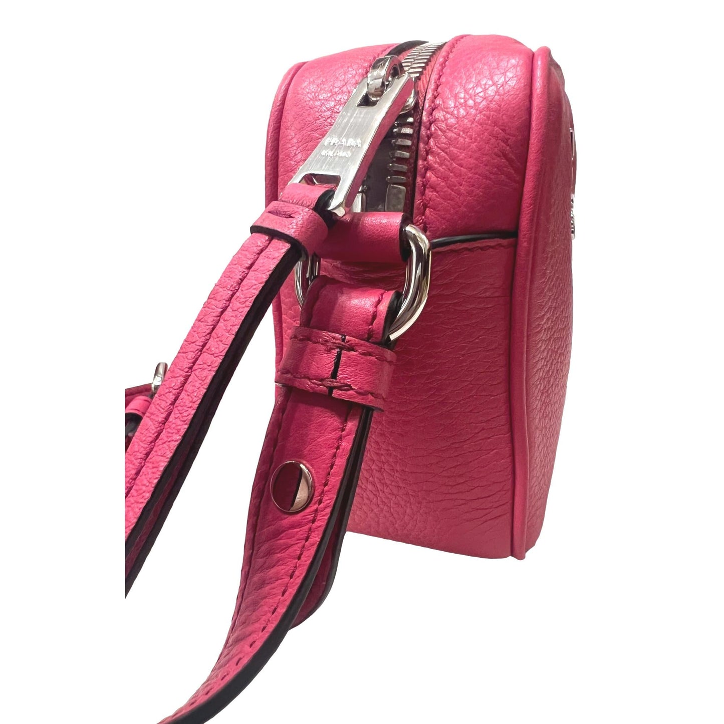 Vitello Phenix Pink Leather Silver Logo Small Camera Crossbody Bag