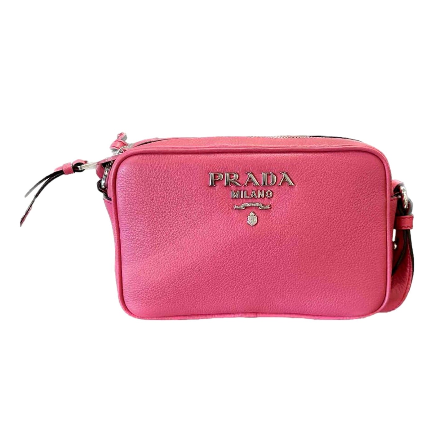 Vitello Phenix Pink Leather Silver Logo Small Camera Crossbody Bag