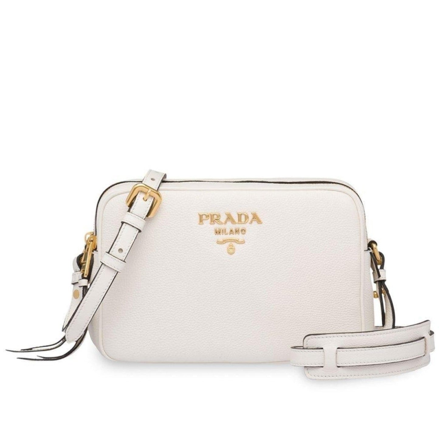 Vitello Phenix White Leather Double Zip Camera Crossbody