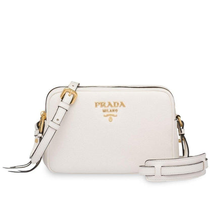 Vitello Phenix White Leather Double Zip Camera Crossbody