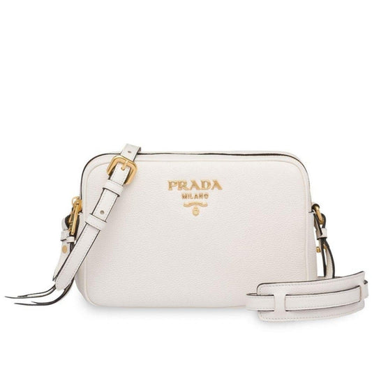 Vitello Phenix White Leather Double Zip Camera Crossbody