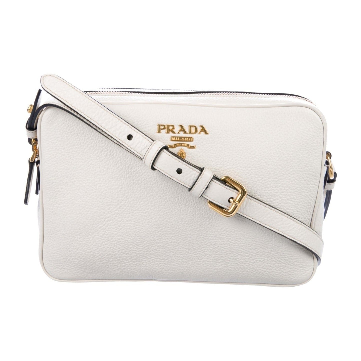 Vitello Phenix White Leather Double Zip Camera Crossbody