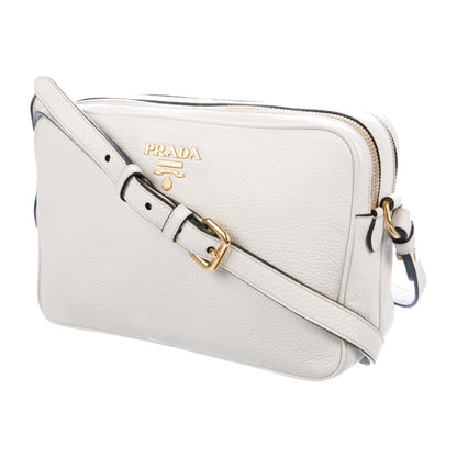 Vitello Phenix White Leather Double Zip Camera Crossbody