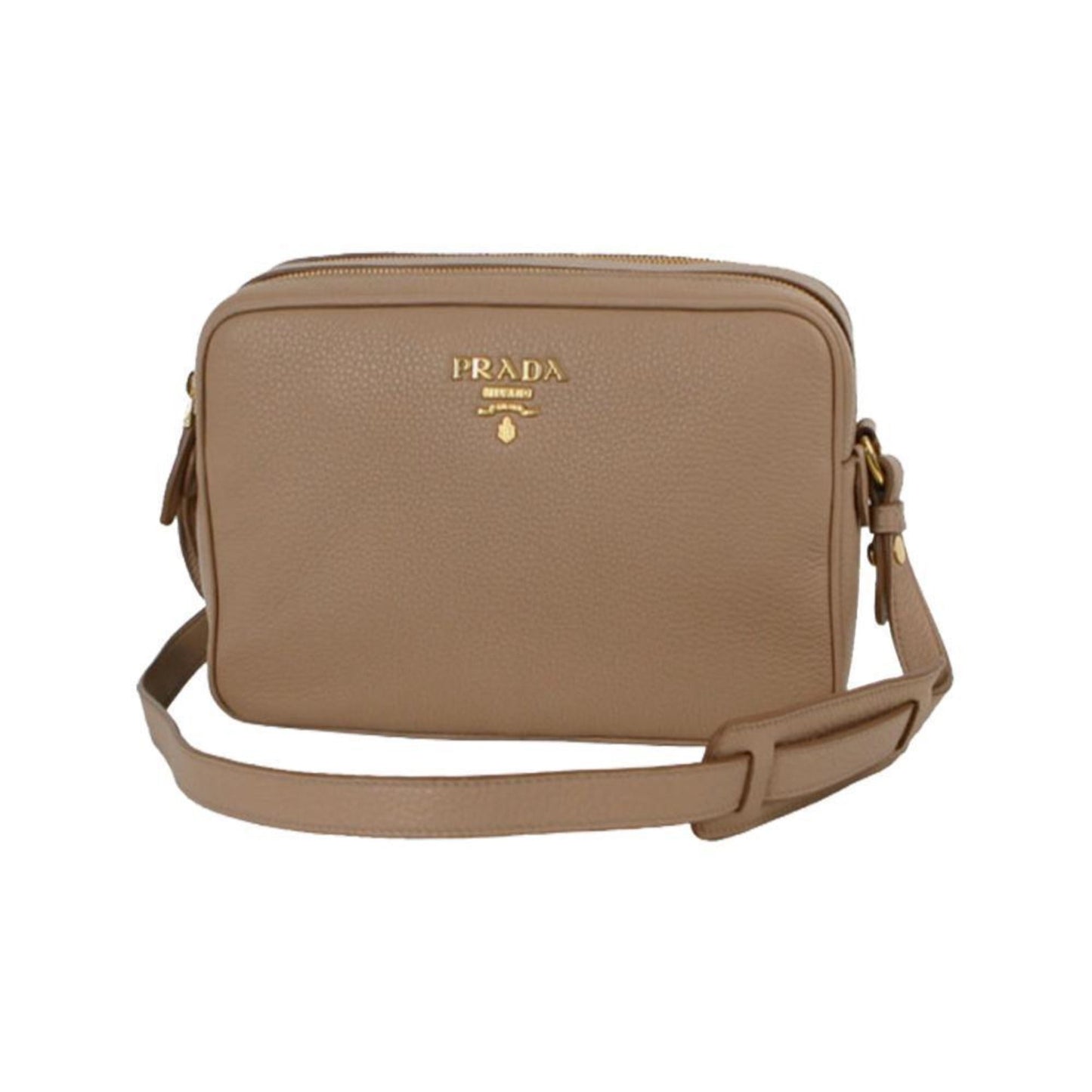 Beige Vitello Phenix Leather Double Zip Crossbody Bag