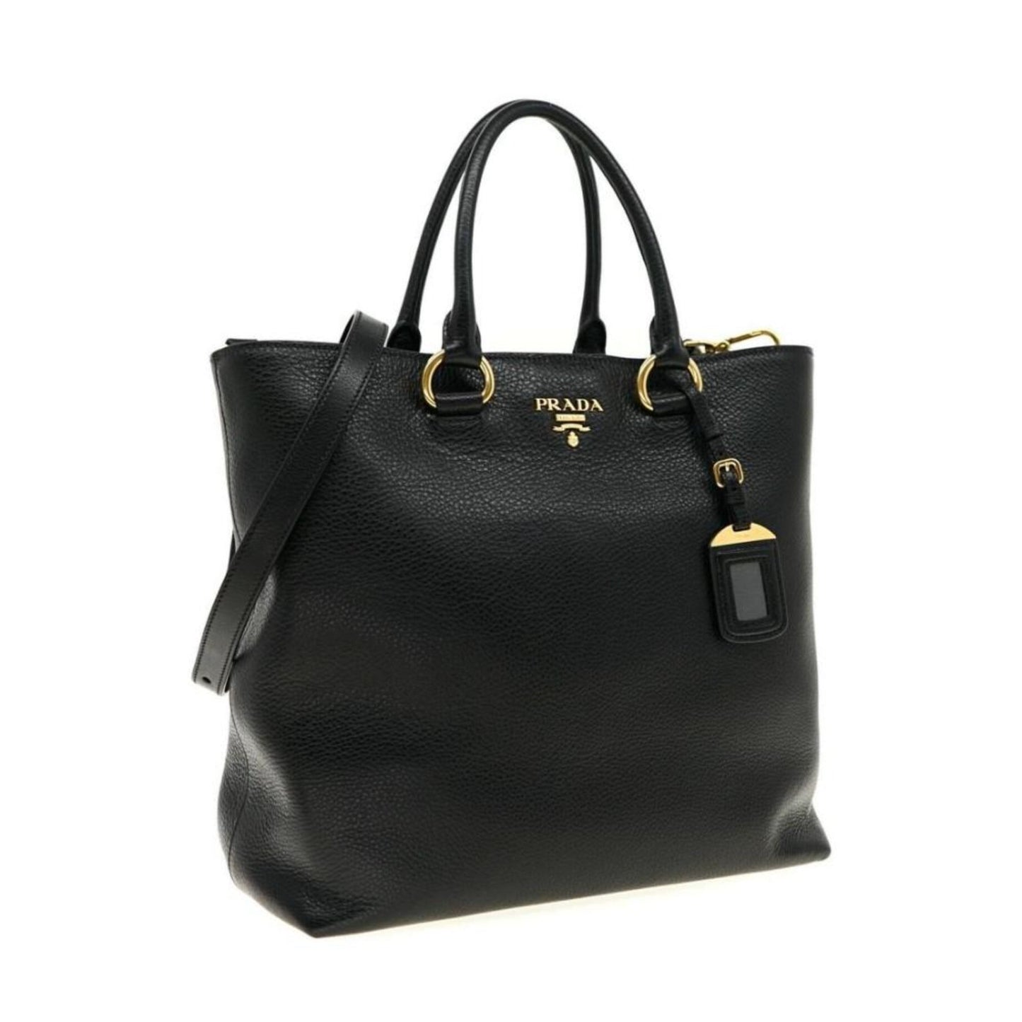 Black Vitello Phenix Leather Shopping Tote Bag