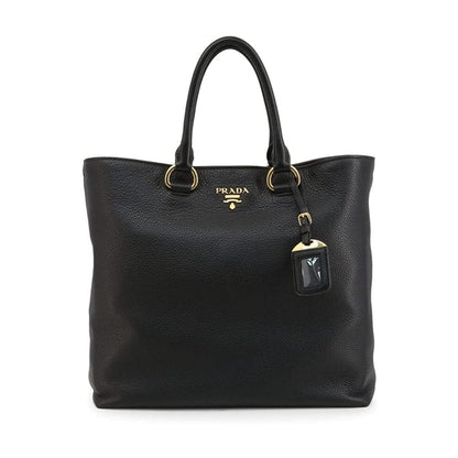 Black Vitello Phenix Leather Shopping Tote Bag