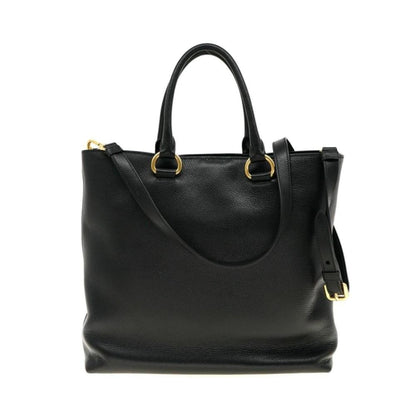 Black Vitello Phenix Leather Shopping Tote Bag