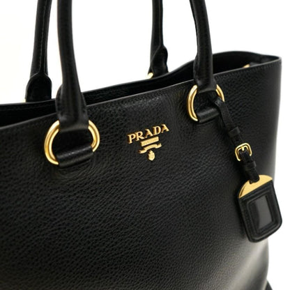 Black Vitello Phenix Leather Shopping Tote Bag