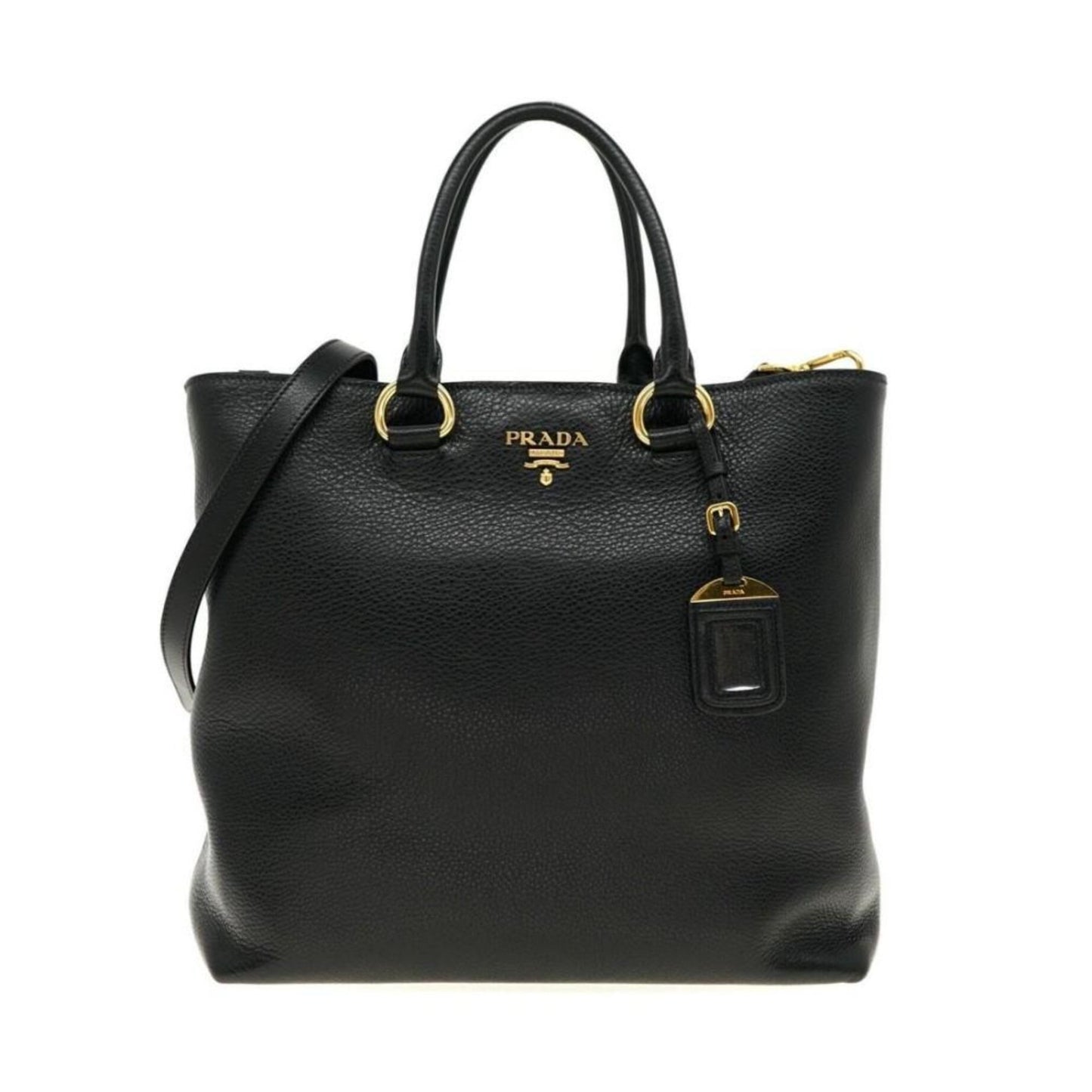 Black Vitello Phenix Leather Shopping Tote Bag