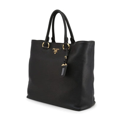 Black Vitello Phenix Leather Shopping Tote Bag