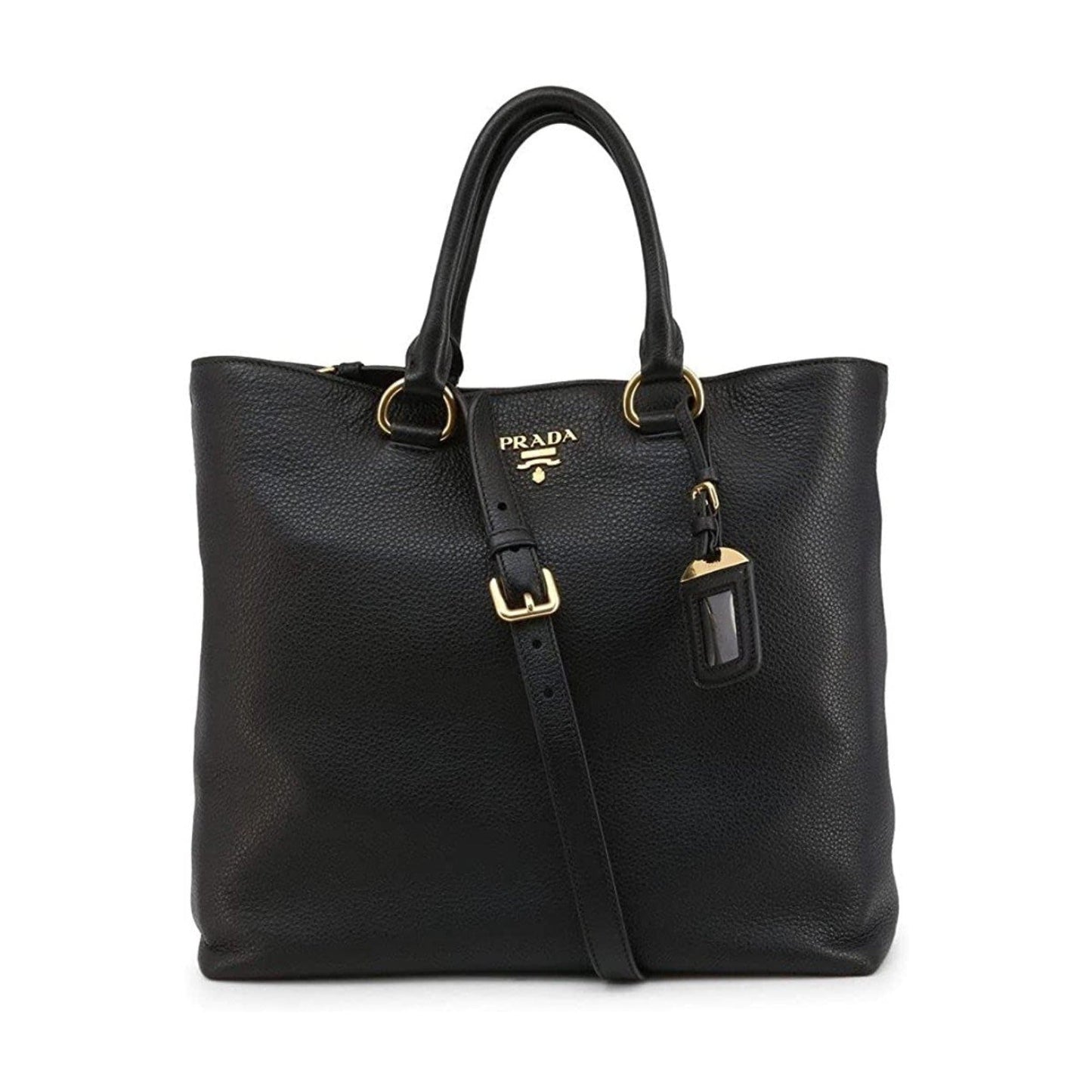 Black Vitello Phenix Leather Shopping Tote Bag