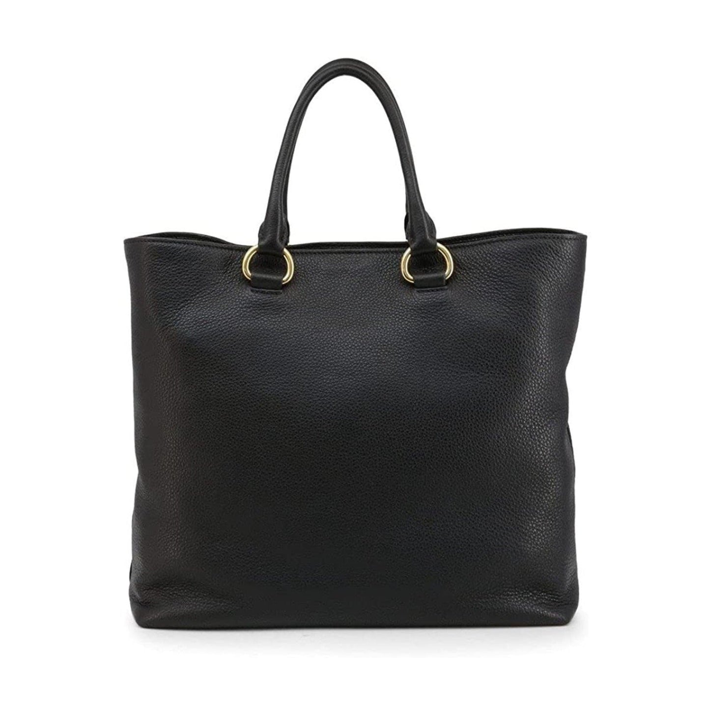 Black Vitello Phenix Leather Shopping Tote Bag