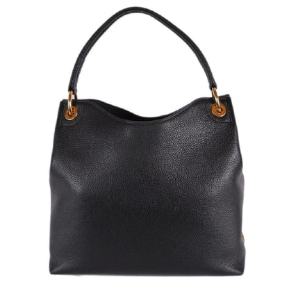 Vitello Phenix Black Leather Embossed Logo Hobo Tote Bag