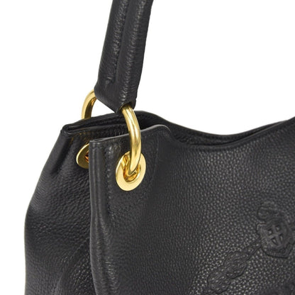 Vitello Phenix Black Leather Embossed Logo Hobo Tote Bag