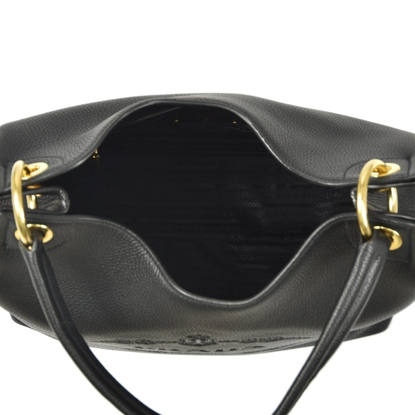 Vitello Phenix Black Leather Embossed Logo Hobo Tote Bag