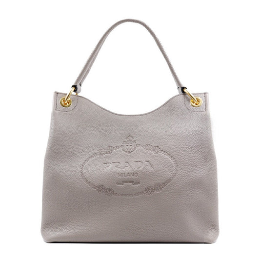 Vitello Phenix Grey Leather Embossed Logo Hobo Tote Bag