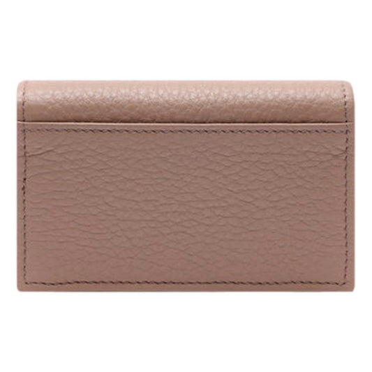 Women's Vitello Grain Cammeo Beige Leather Card Case Wallet