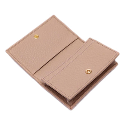 Women's Vitello Grain Cammeo Beige Leather Card Case Wallet