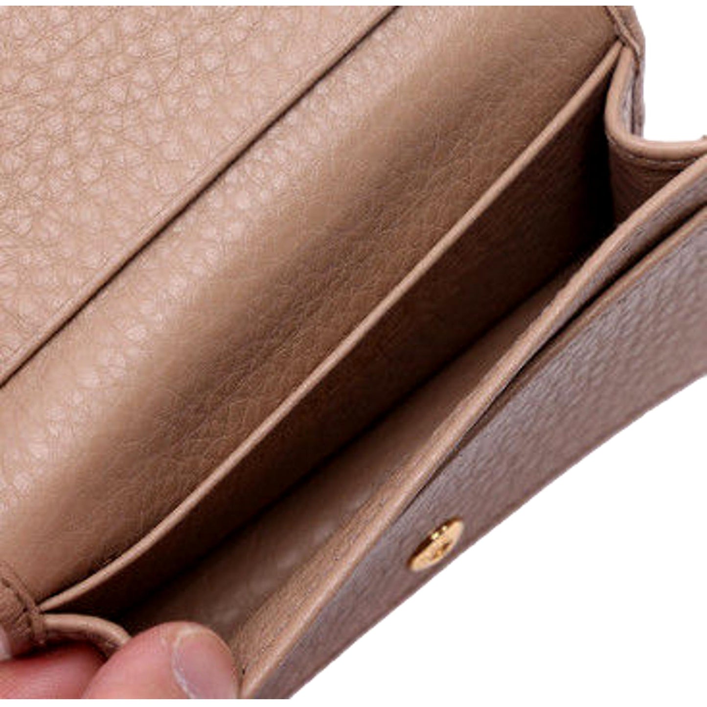 Women's Vitello Grain Cammeo Beige Leather Card Case Wallet