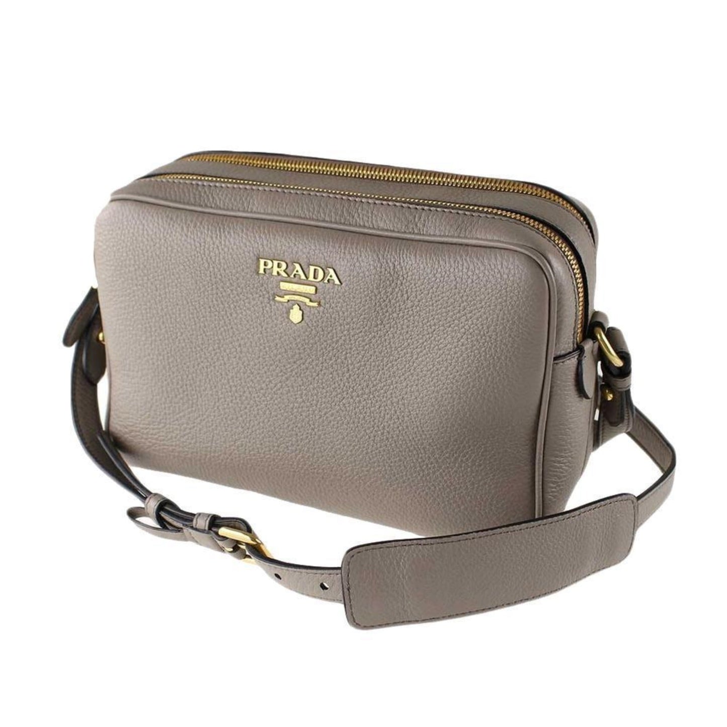 Argilla Grey Vitello Phenix Leather Double Zip Cross Body Bag