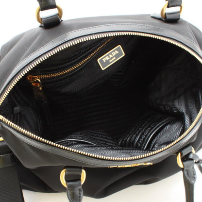 Black Tessuto Nylon Calf Leather Trim Satchel Tote Bag