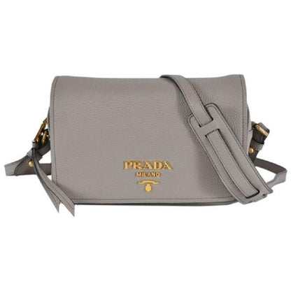 Vitello Phenix Argilla Grey Leather Flap Crossbody Bag