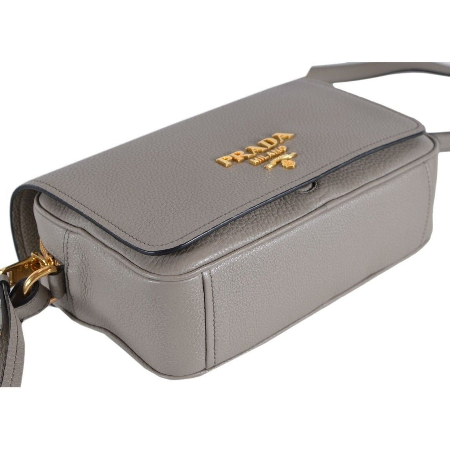 Vitello Phenix Argilla Grey Leather Flap Crossbody Bag