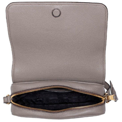 Vitello Phenix Argilla Grey Leather Flap Crossbody Bag