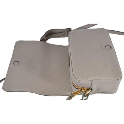 Vitello Phenix Argilla Grey Leather Flap Crossbody Bag