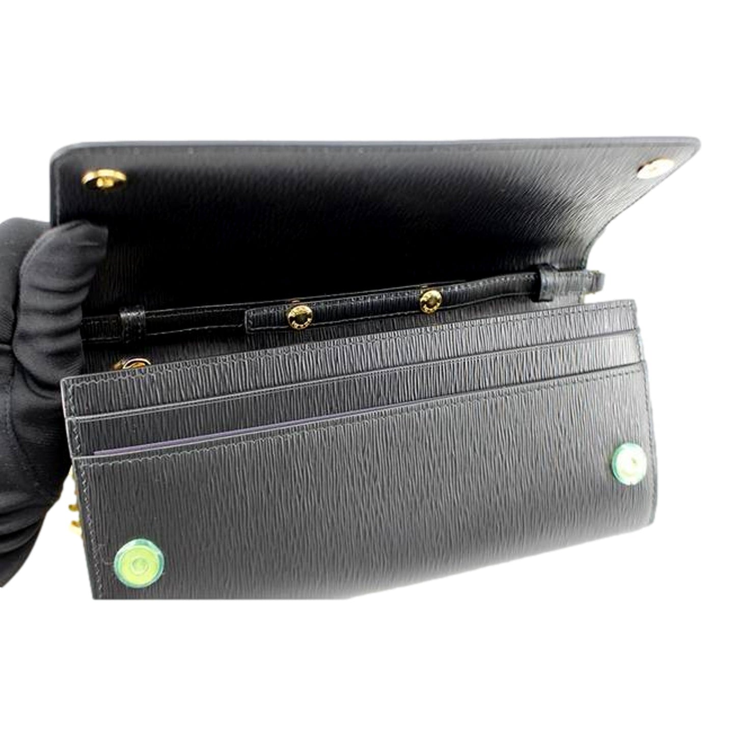 Black Vitello Move Leather Chain Crossbody Wallet Clutch