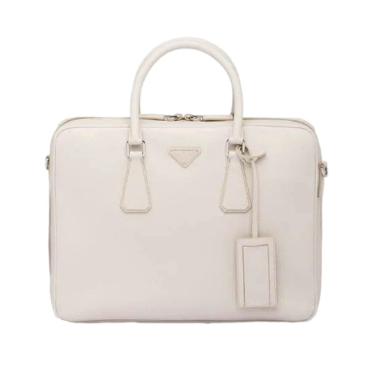 Saffiano Ivory Leather Satchel Weekender Travel Tote Bag Crossbody