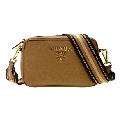 Tan Caramel Leather Crossbody Bag Web Stripe Strap