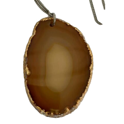 Agate Necklace Orange Brown Stone Silver Brass Chain