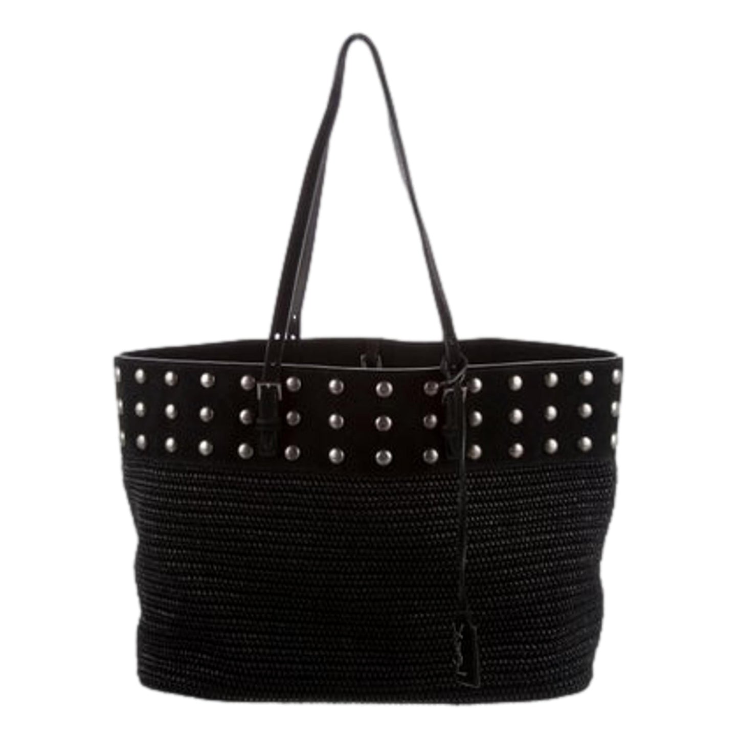 Boucle Studded Black Raffia Leather Shopping Tote