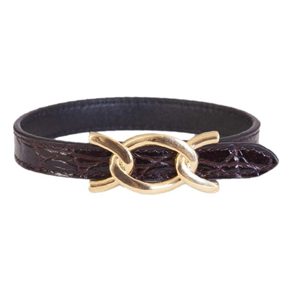 Croc Embossed Black Leather Chain Bracelet