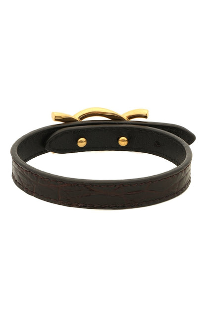 Croc Embossed Black Leather Chain Bracelet