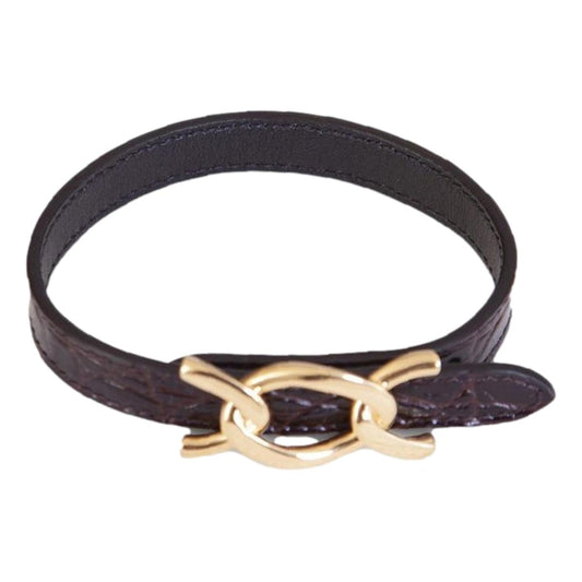 Croc Embossed Black Leather Chain Bracelet