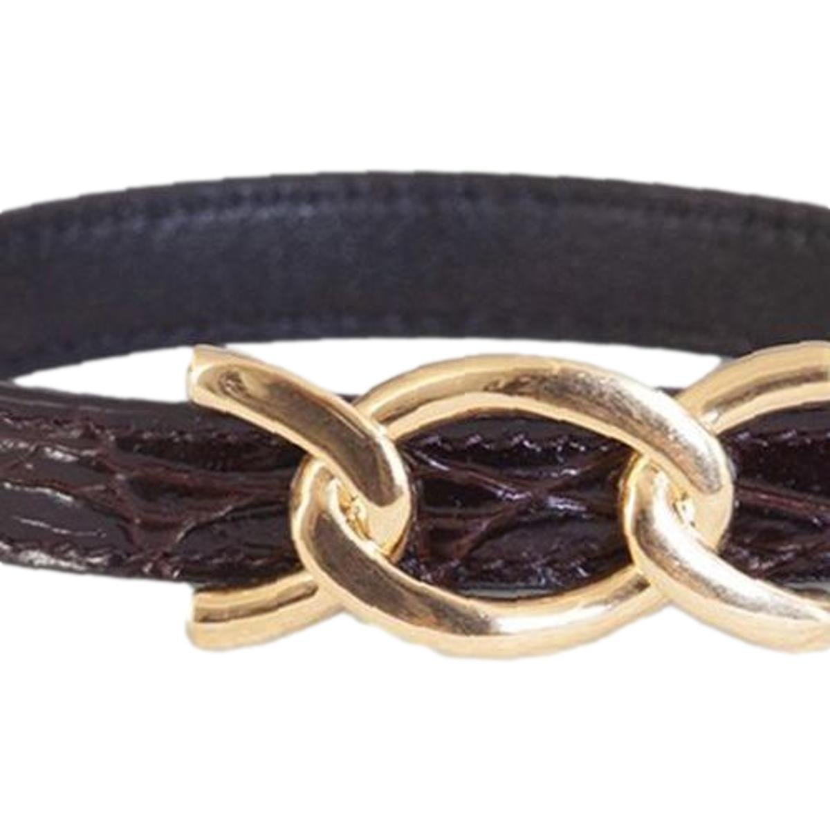 Croc Embossed Black Leather Chain Bracelet