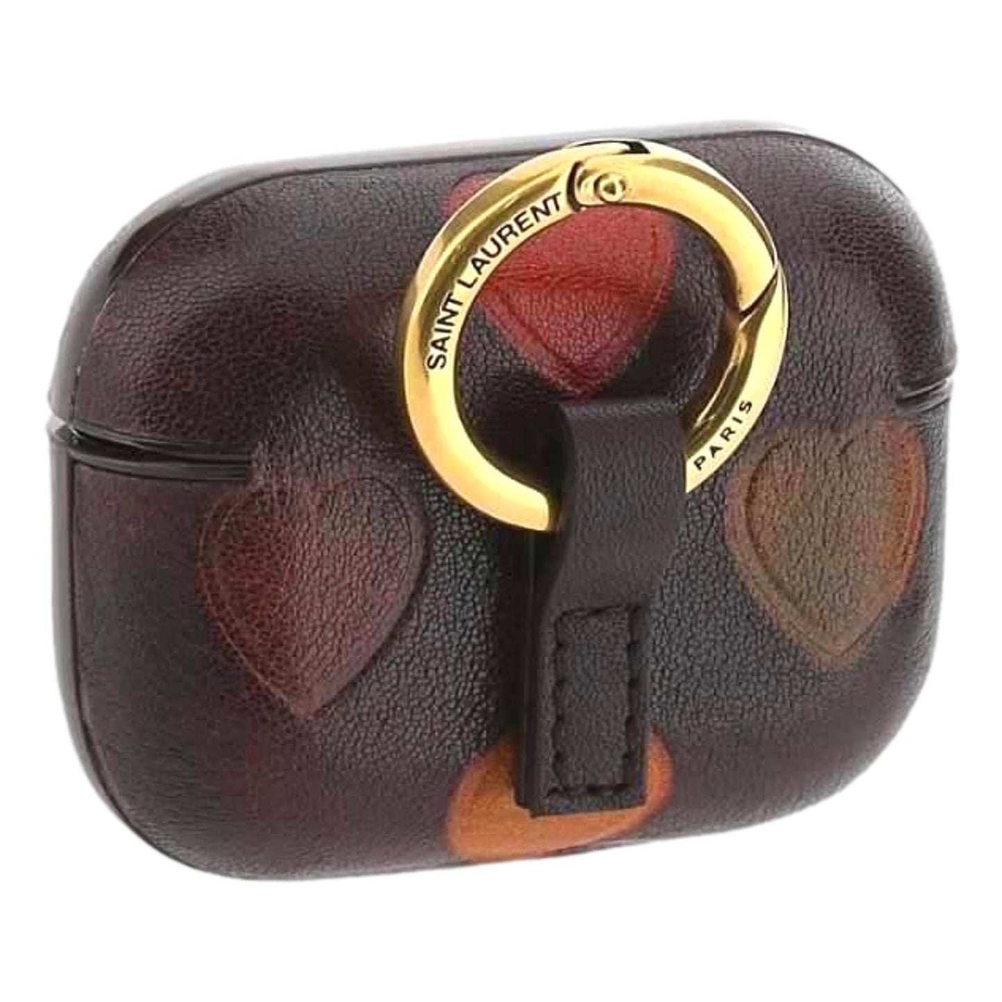 Heart Printed Brown Textured Leather Airpods Case