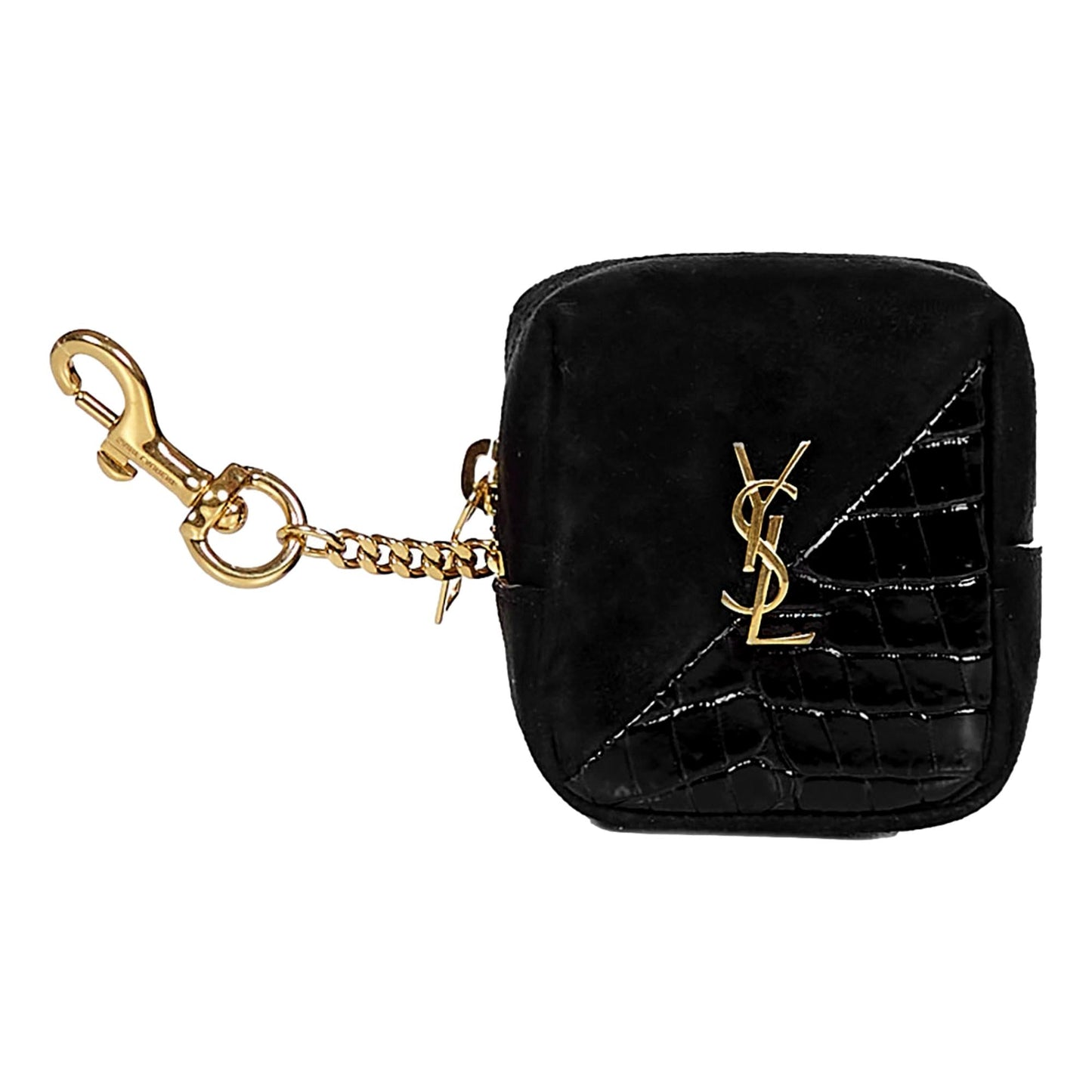 Jamie YSL Keyring Cube Black Crocodile Print Leather